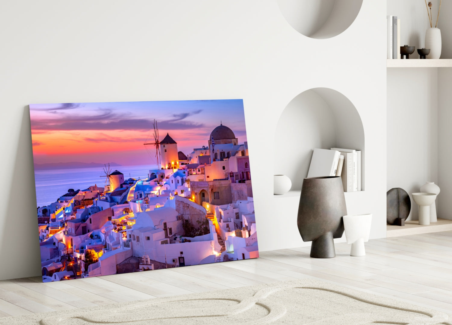 Santorini Glass Wall Art.