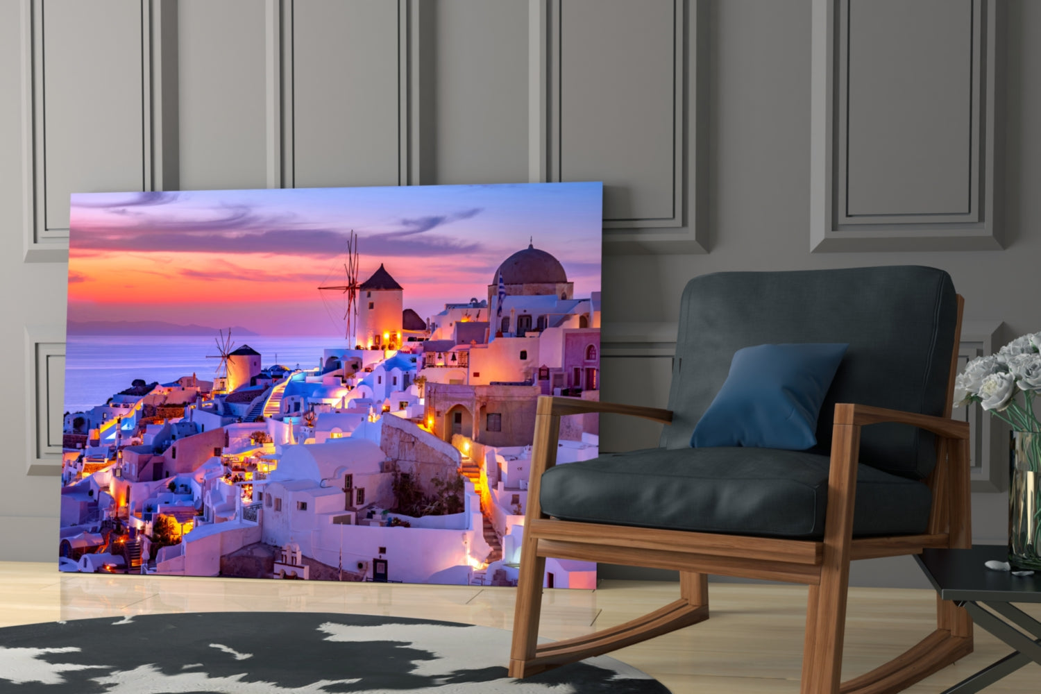 Santorini Glass Wall Art.