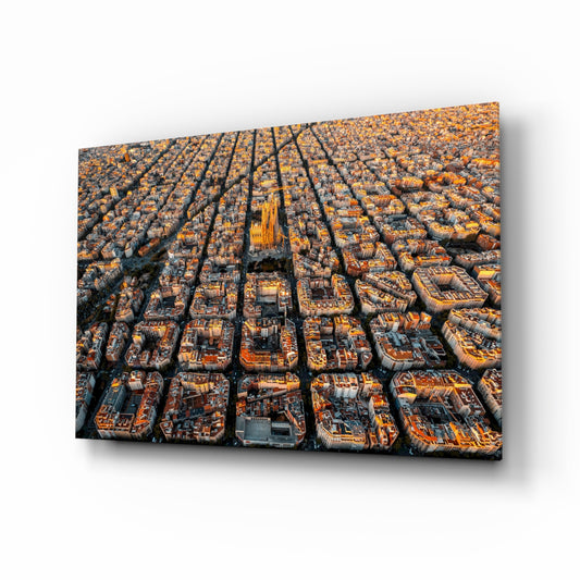 Barcelona glass wall art in a modern living room