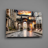 Travel panel anchoring a hotel-styled lounge wall