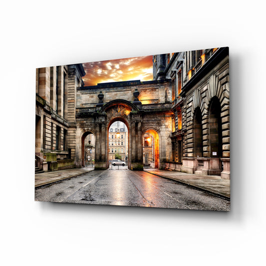 George Square glass wall art in a modern living room