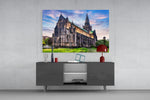 Glasgow Cathedral glass wall art catching light to reveal its painted twilight tones