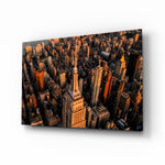 New York glass wall art in a modern living room