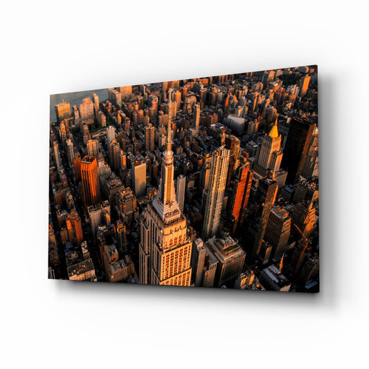 New York glass wall art in a modern living room
