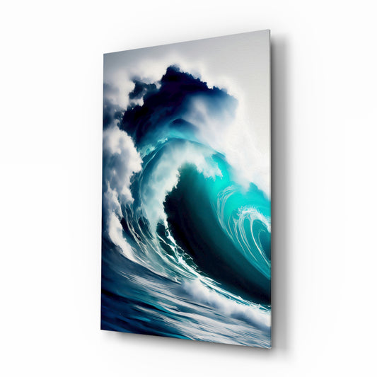 Waves glass wall art in a modern living room