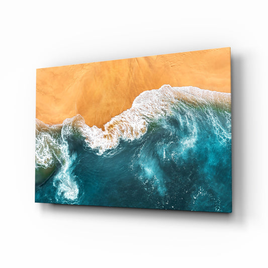 Waves glass wall art in a modern living room