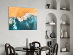 Cinematic coastal print bringing aerial edge to a coastal-themed bedroom