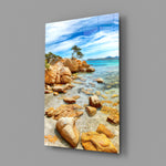 Coastal panel anchoring a hallway wall