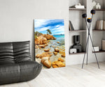 Cinematic travel print bringing coastal edge to a coastal-themed bedroom