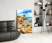 Cinematic travel print bringing coastal edge to a coastal-themed bedroom