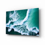 Waves glass wall art in a modern living room