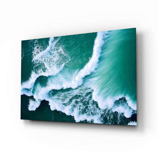Waves glass wall art in a modern living room