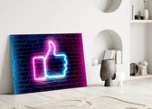 Pop social icon cinematic glass wall art in designer office reception
