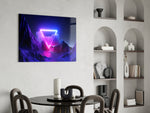 Synthwave starfield landscape cinematic glass wall art over master-bedroom headboard