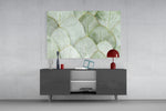 Botanical-poster cinematic glass wall art in Scandi-modern living room