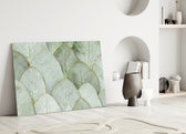 Botanical leaf-stack cinematic glass wall art in boutique cafe entry