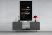 Never-Give-Up typography cinematic glass wall art in entrepreneur's library