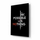 Impossible Is Nothing motivational typography cinematic glass wall art above home-gym weight rack
