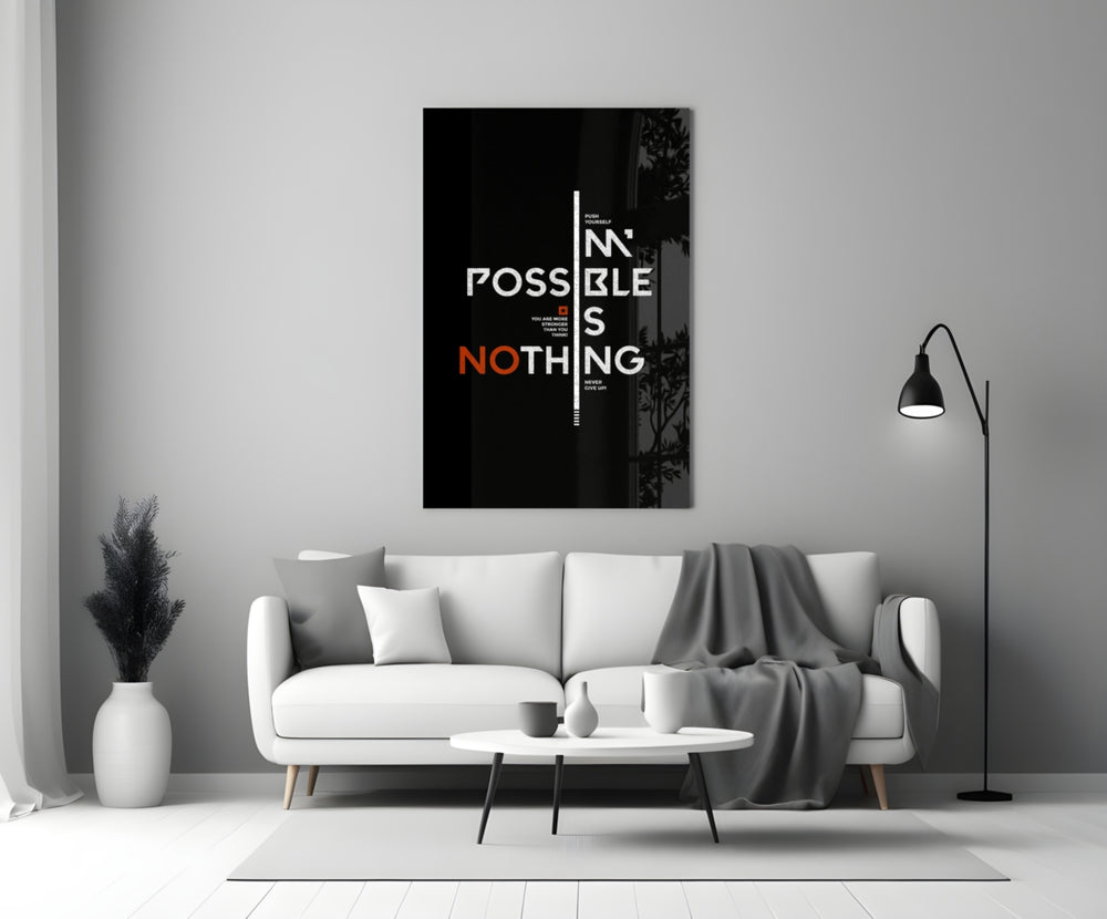 Motivational typography cinematic glass wall art in teen bedroom