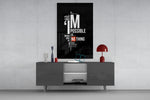 Push-Yourself motivational cinematic glass wall art in entrepreneur's library