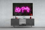 Magenta neon sign cinematic glass wall art in entertainment-room