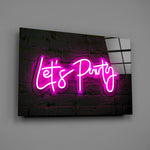 Pink Party signage cinematic glass wall art in teen lounge