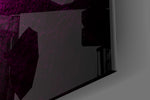 Manifesto-style neon cinematic glass wall art in nightclub-style den