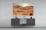 Travel desert cinematic glass wall art in resort suite living room