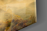 Mars-toned mountain glass wall art over modern dining sideboard