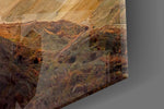 Mars-toned mountain glass wall art over modern dining sideboard