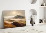 Atacama-style desert cinematic glass wall art in wellness studio reception
