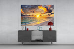 Maldives-resort beach cinematic glass wall art in guest-bedroom alcove