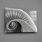 Architectural B&W spiral cinematic glass wall art in firm reception lobby