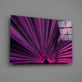 Synthwave fan-palm glass wall art over modern living-room sofa