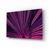 Magenta fan-palm sunburst cinematic glass wall art above black media console
