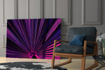 Stage-lit fan-palm cinematic glass wall art over master-bedroom headboard
