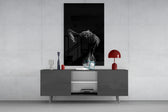 Pet-portrait cinematic glass wall art in gentleman's library