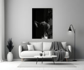 B&W bulldog cinematic glass wall art in pet-friendly living room