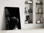 Fine-art canine cinematic glass wall art beside master-bedroom dressing table