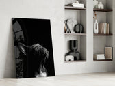 Fine-art canine cinematic glass wall art beside master-bedroom dressing table
