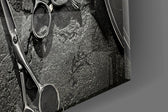 Polished-steel grooming cinematic glass wall art in master-bathroom