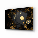 Black gold aces casino cinematic glass wall art above home bar back-counter