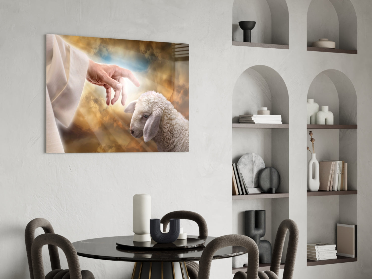 God'S Hand And The Sheep Glass Wall Art.