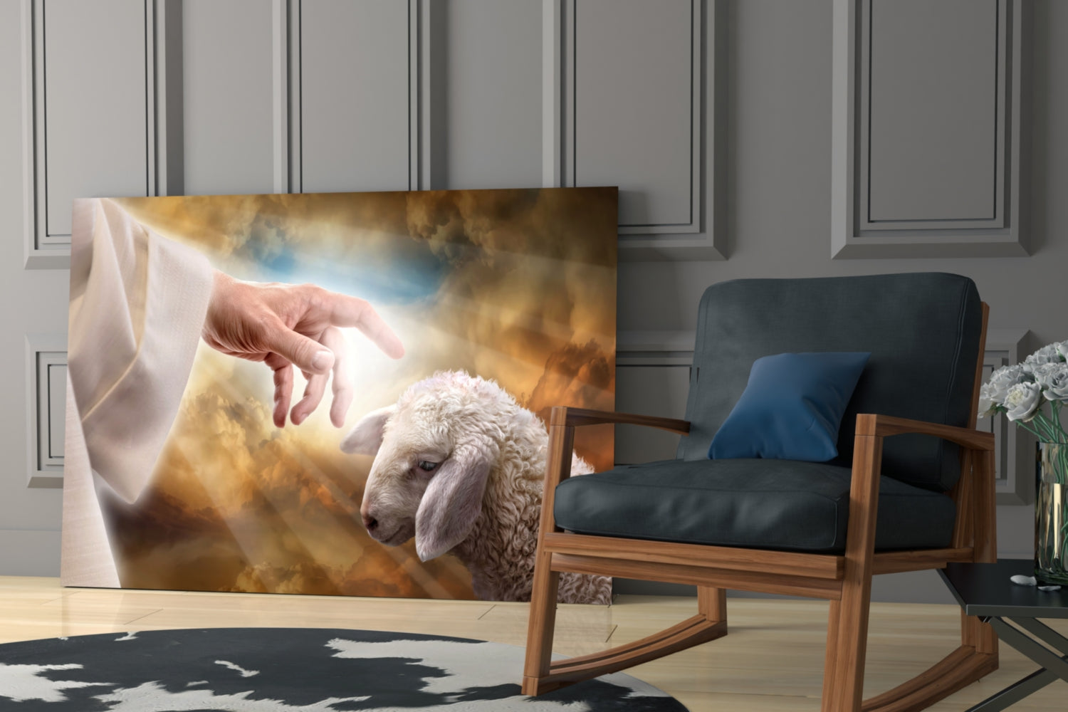 God'S Hand And The Sheep Glass Wall Art.
