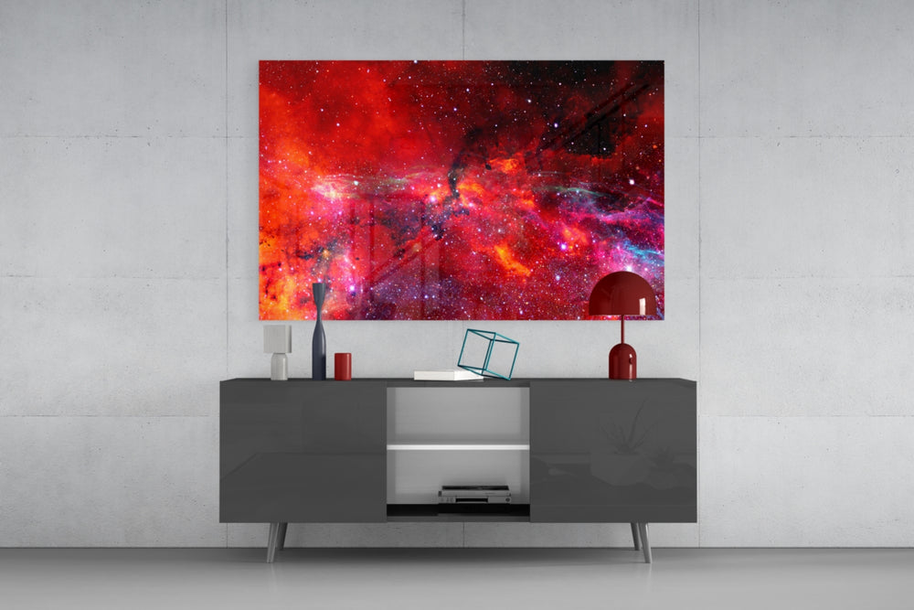 Hubble-style cinematic glass wall art in modern home office