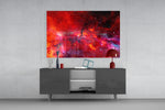 Hubble-style cinematic glass wall art in modern home office