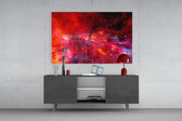 Hubble-style cinematic glass wall art in modern home office