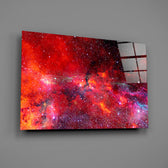 Hubble cosmic photography glass wall art over modern desk in tech-firm office