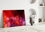 Scarlet nebula cinematic glass wall art in tasteful boys' bedroom
