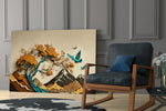 Heritage paper-cut cinematic glass wall art in country-house hallway
